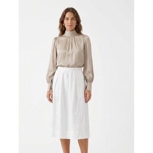 Alex Mill Linen Wrap Midi Skirt Button Front Pleated White Size S